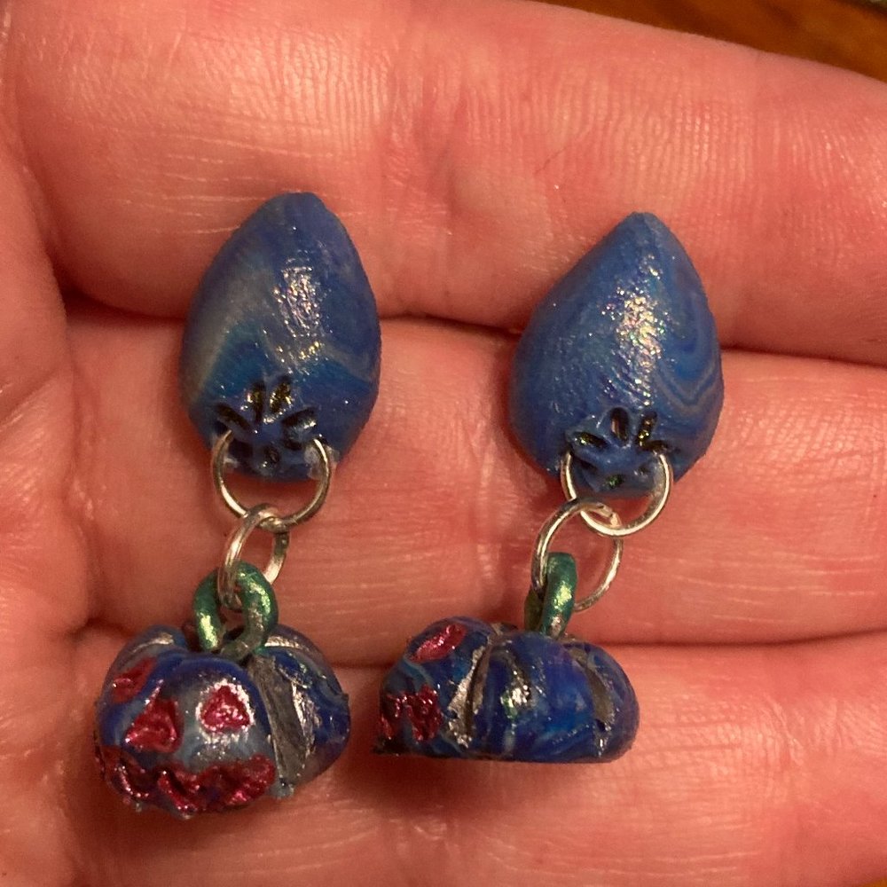 Lick It N Stick It Blue Pumpkin Boob Earrings